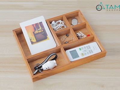 Khay gỗ trang trí chữ nhật chia 7 ngăn nhỏ số 15